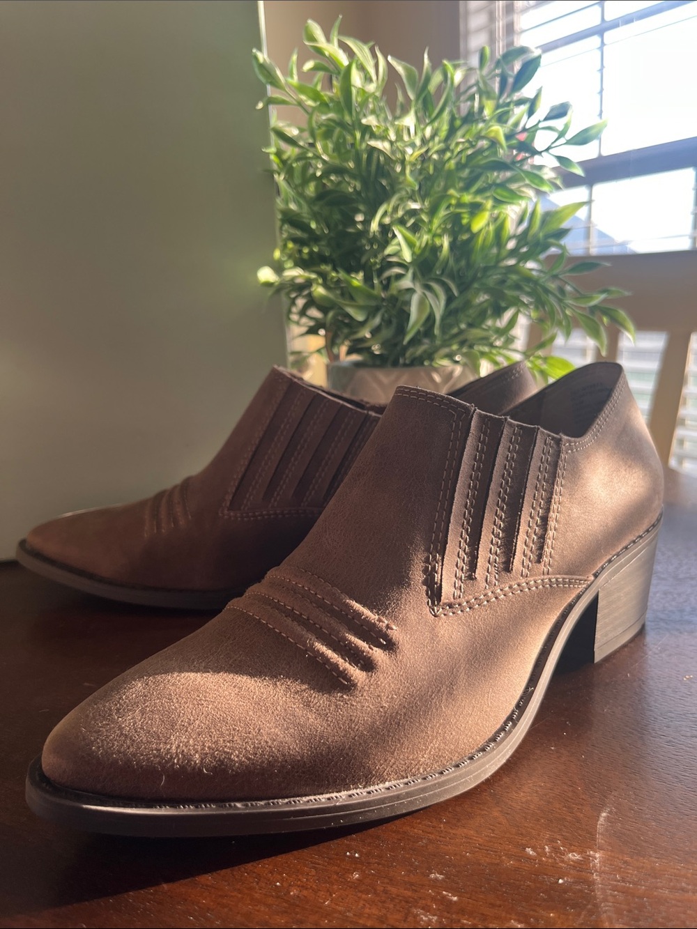 White Mountain Brown Suede-Look Low Heel Ankle Boots